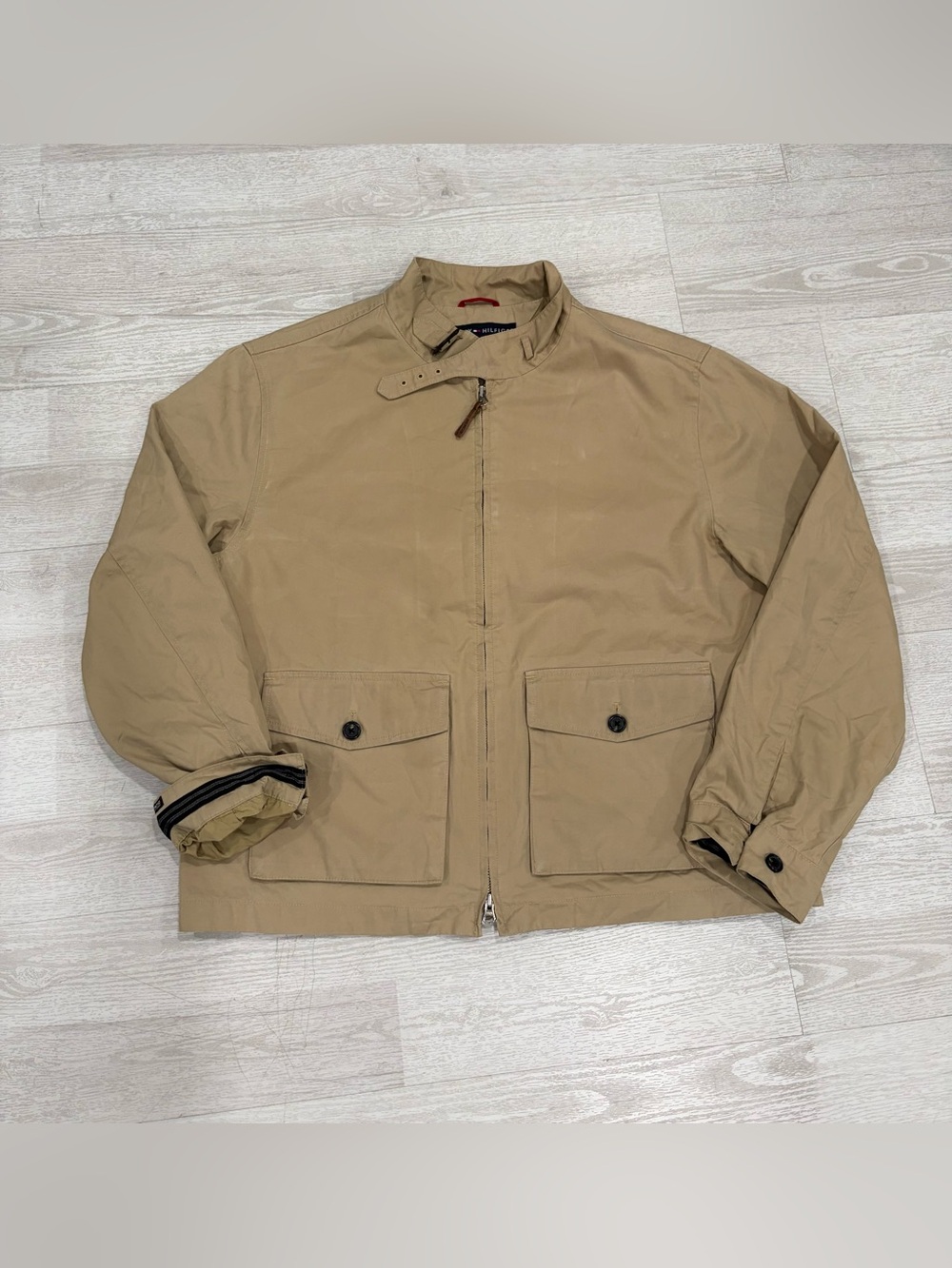 Tommy Hilfiger Vintage Men’s Tan Khaki Motorcycle Full Zip Up Jacket Size L